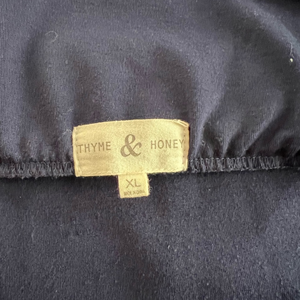 Thyme & Honey Navy Woven Cotton Blend Pencil Midi Skirt Elastic Waist - Picture 8 of 13